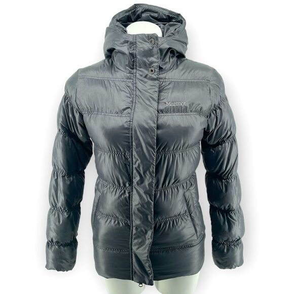 Marmot 650 Goose Down Fill Women’s Gray Full Zip Hooded Puffer Jacket Coat XS - Picture 1 of 16